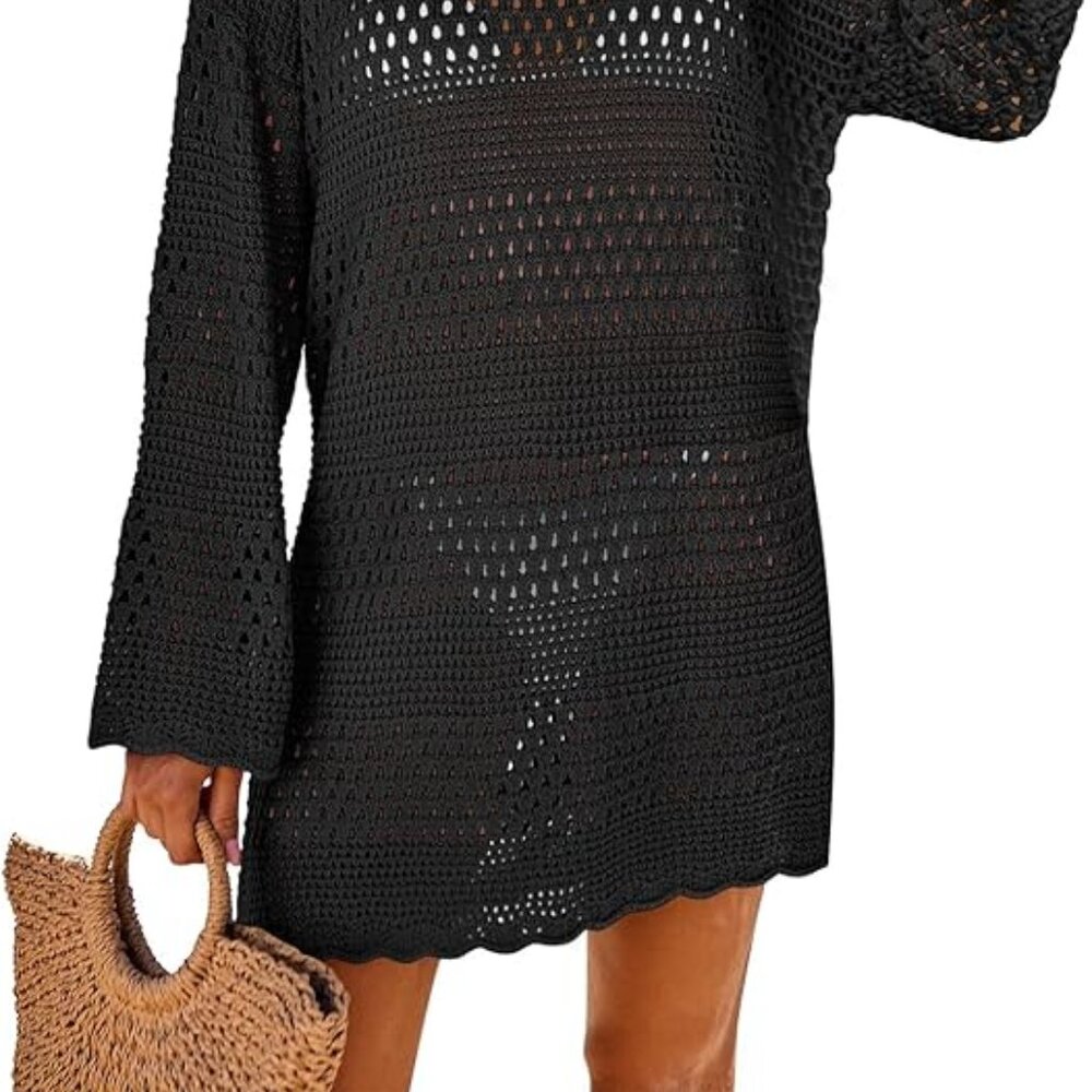 Black Crochet Swim Cover Up | Boho Open Knit Beach Tunic